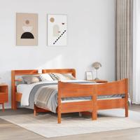 Bedframe met hoofdbord massief grenenhout wasbruin 120x200 cm - thumbnail