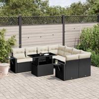 9-delige Loungeset met kussens poly rattan zwart - thumbnail