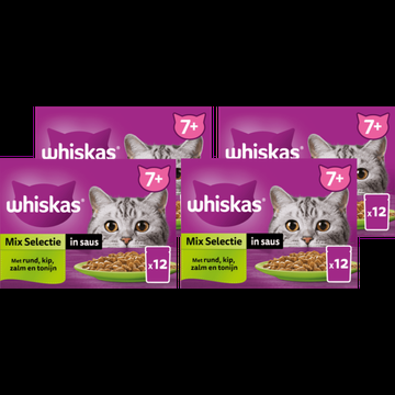 Whiskas 7+ Kattenvoer Mix selectie in saus 4 x 12 maaltijdzakjes bij Jumbo