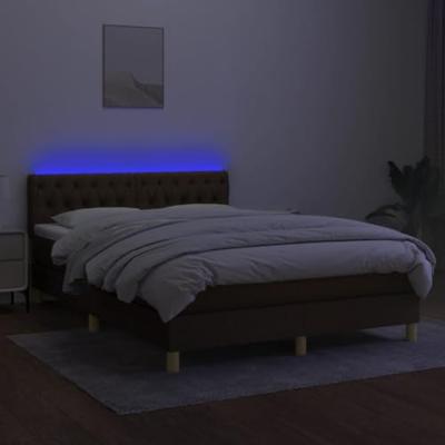 Boxspring met matras en LED stof donkerbruin 140x190 cm