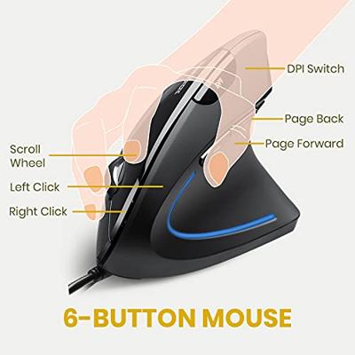 Perixx Vertikal Perimice-513 Ergonomische muis USB Zwart 6 Toetsen Ergonomisch