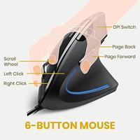 Perixx Vertikal Perimice-513 Ergonomische muis USB Zwart 6 Toetsen Ergonomisch - thumbnail