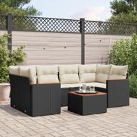 7-delige Loungeset met kussens poly rattan zwart - thumbnail