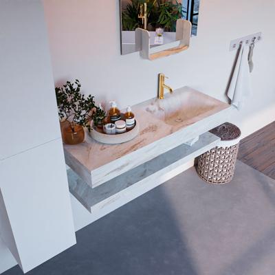 MONDIAZ ALAN-DLUX 120cm planchet Frappe. Vrijhangende wastafel CLOUD rechts 1 kraangat, kleur Frappe. MONDIAZ ALAN-DLUX 120cm planchet Frappe. Vrijhangende wastafel CLOUD rechts 1 kraangat, kleur Frappe.