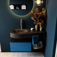 MONDIAZ RIVA 100cm badmeubel onderkast / planchet kleur Jeans met 1 lade. Wastafel DULCET links 1 kraangat kleur Urban. - thumbnail