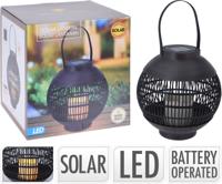 ProGarden lantaarn met kaars solar led rattan zwart - thumbnail