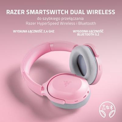 RAZER Barracuda Over Ear headset Kabel, Bluetooth, Radiografisch Stereo Kwarts, Pink Volumeregeling, Microfoon uitschakelbaar (mute) Gamen