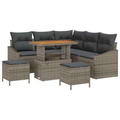 Tuinbankenset met kussen 8 pcs Grijs poly rattan