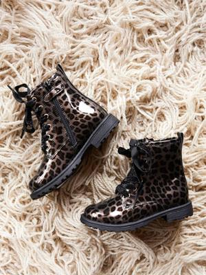 Laklaarzen met veters en rits voor meisjes zwart, bedrukt