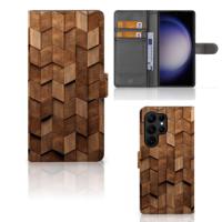 Book Style Case voor Samsung Galaxy S23 Ultra Wooden Cubes - thumbnail