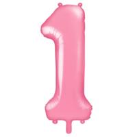 Folieballon cijfer 1 roze 86cm - thumbnail