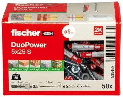 Fischer 535458 DUOPOWER 5x25 S LD 2-componenten plug 25 mm 5 mm 50 stuk(s) Fischer 535458 DUOPOWER 5x25 S LD 2-componenten plug 25 mm 5 mm 50 stuk(s)