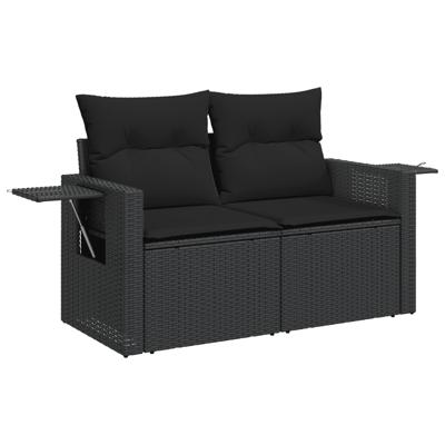 5-delige Loungeset met kussens poly rattan zwart - thumbnail