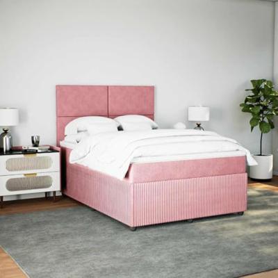 Boxspring met matras fluweel roze 160x200 cm