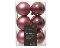 Decoris kerstballen plastic 12st roze 6cm - thumbnail