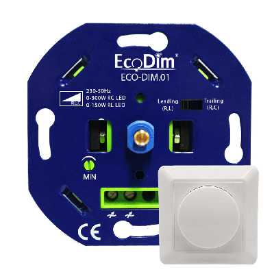 LED Dimmer Inbouw - 0-300 Watt - Geschikt voor fase aan- en afsnijding - Geschikt voor alle merken afdekmateriaal - Universeel - ECO-DIM.01 LED Dimmer Inbouw - 0-300 Watt - Geschikt voor fase aan- en afsnijding - Geschikt voor alle merken afdekmateriaal - Universeel - ECO-DIM.01