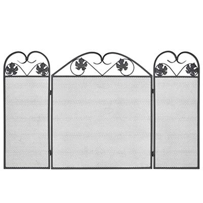 Haardscherm 3 panelen ijzer zwart