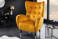Retro Design Fauteuil DON Mosterdgeel Fluweel Lente Zilveren Neus - 45971 - thumbnail