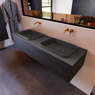 Badkamermeubelset Mondiaz Erin 150 cm met 1 Lade met RIDGE Wastafel Dubbel Dark grey Zonder Kraangaten Greeploos Mat Antracite Badkamermeubelset Mondiaz Erin 150 cm met 1 Lade met RIDGE Wastafel Dubbel Dark grey Zonder Kraangaten Greeploos Mat Antracite