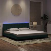 Bedframe met LED zonder matras "Hanko" fluweel donkergroen 200x200 cm - thumbnail