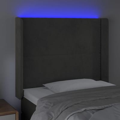 Hoofdbord LED 83x16x118/128 cm fluweel donkergrijs - thumbnail