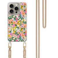 iPhone 15 Pro hoesje met beige koord - Pink garden - thumbnail