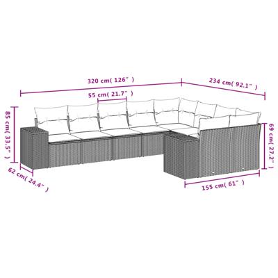 10-delige Loungeset met kussens poly rattan zwart - thumbnail
