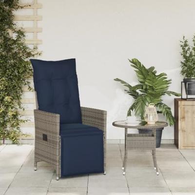 Tuinstoel verstelbaar met kussens poly rattan grijs