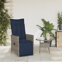 Tuinstoel verstelbaar met kussens poly rattan grijs - thumbnail