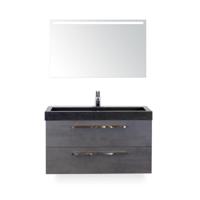 Seville Badmeubelset 100 cm - Beton Antraciet - Wastafel Lucca 1 kraangat - met Sence Spiegel - thumbnail