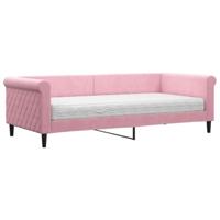 Slaapbank met matras 90x200 cm fluweel roze - thumbnail