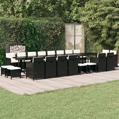 21-delige Tuinset met kussens poly rattan zwart