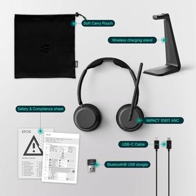 EPOS Impact 1061T ANC On Ear headset Computer Bluetooth Stereo Zwart Noise Cancelling Headset, Incl. oplaad- en dockingstation