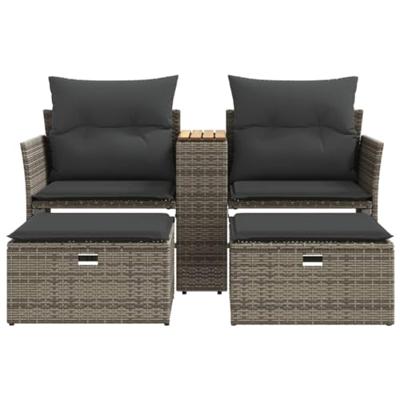 Tuinbank 2-zits met voetenbanken poly rattan grijs