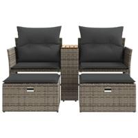 Tuinbank 2-zits met voetenbanken poly rattan grijs - thumbnail