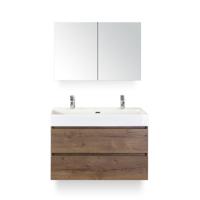 Maxx XL Badmeubelset 100 cm - Tabacco - Wastafel Kube 2 kraangaten - met Spiegelkast - thumbnail