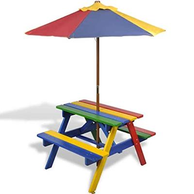 Kinderpicknicktafel met banken en parasol hout meerkleurig - thumbnail