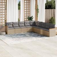 10-delige Loungeset met kussens poly rattan beige - thumbnail