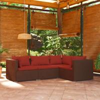 4-delige Loungeset met kussens poly rattan bruin - thumbnail