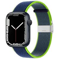 Nylon bandje met klemsluiting - Donkerblauw met groen - Geschikt voor Apple Watch 38mm / 40mm / 41mm / 42mm - thumbnail