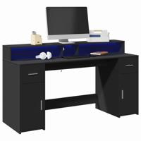 Bureau met LED-verlichting 160x55x91 cm bewerkt hout zwart - thumbnail