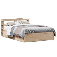 Bedframe met hoofdbord massief grenenhout wit 140x200 cm - thumbnail