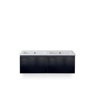 Frozen 3d Badmeubelset 120 cm - Greeplijst in kleur - Zwart Mat - Keramische Wastafel Wit Zonder Kraangat