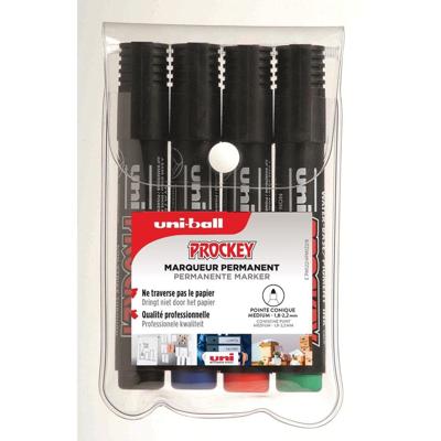 Uni-ball permanent marker Prockey PM-122, ronde punt, medium, etui van 4 stuks Uni-ball permanent marker Prockey PM-122, ronde punt, medium, etui van 4 stuks