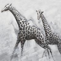 Schilderij -Handgeschilderd - Giraffen - zwart wit 100x100cm - thumbnail
