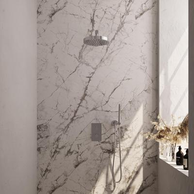 Brauer Stripe thermostatische inbouw regendouche 3-weg rechthoekig SET 13 met 25 cm douchekop en rechte muurarm en staaf handdouche en doucheslang en wandaansluitbocht chroom