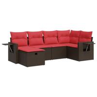 6-delige Loungeset met kussens poly rattan bruin - thumbnail