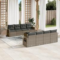 9-delige Loungeset met kussens poly rattan grijs - thumbnail