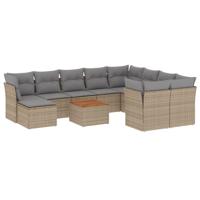 11-delige Loungeset met kussens poly rattan gemengd beige - thumbnail