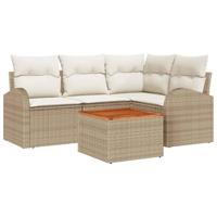 Tuinbankenset met opslag 5 pcs Beige en Crème poly rattan - thumbnail